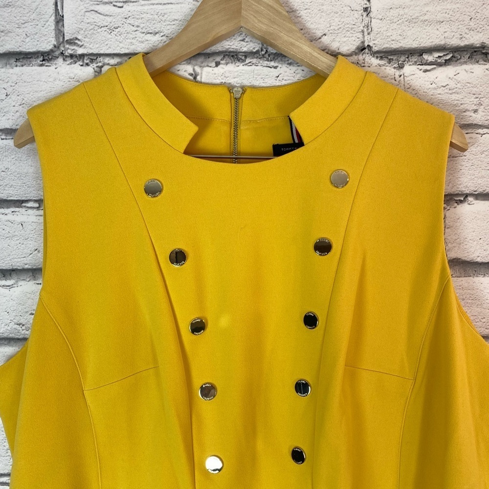 Tommy Hilfiger Yellow Mock Neck Sleeveless Dress Gold Buttons Modern 20W NWT - Picture 5 of 15
